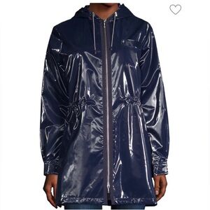 Jane Post Shiny Navy Hooded Utility Jacket
